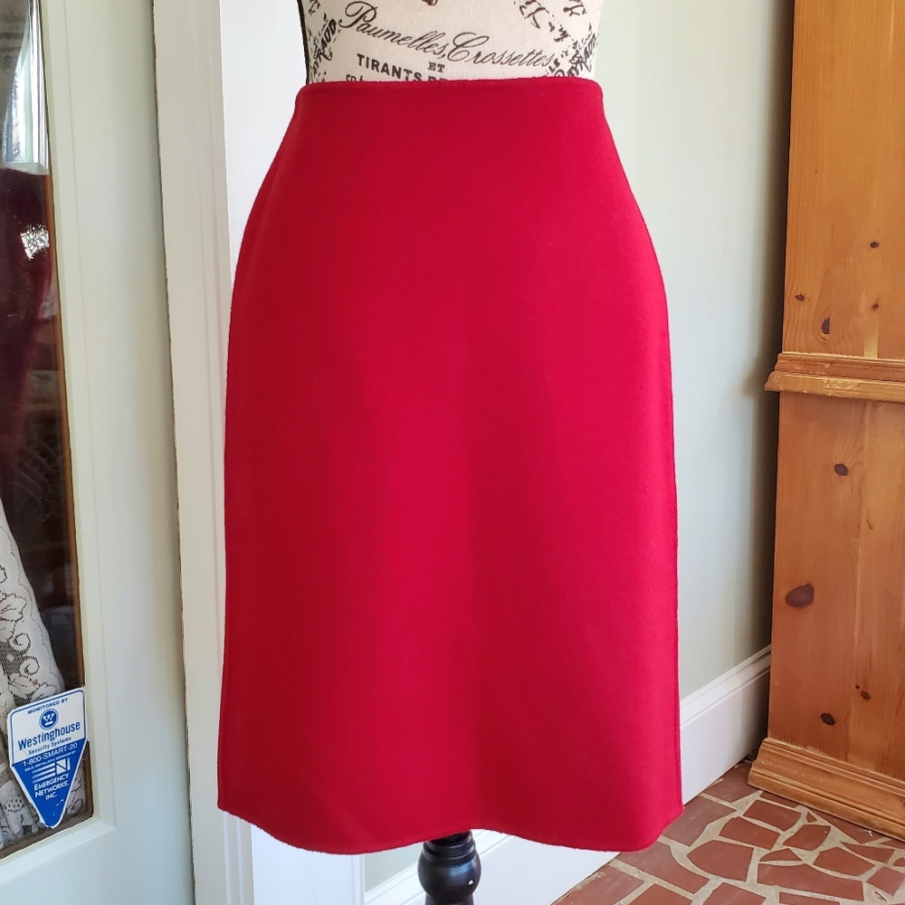 Talbots Petites Red Wool Mini Pencil Skirt NWT